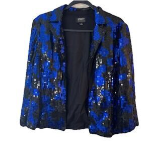 Adrianna Papell Blue and Black Sequin Blazer